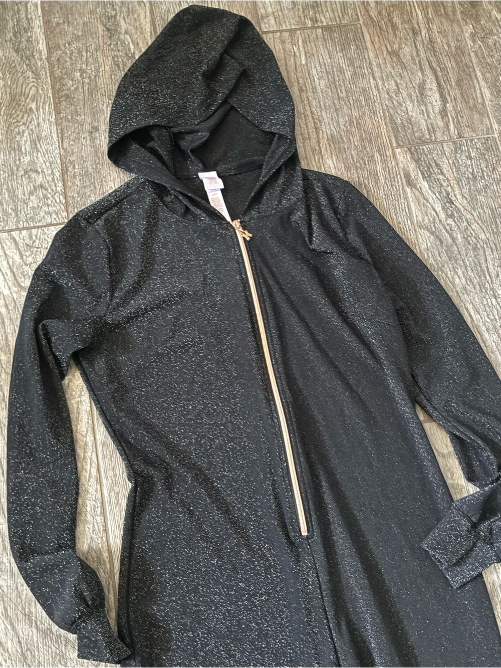 Savage X Fenty Sleep & Shine Hooded Shimmer Jumpsuit Caviar Black Size Medium - Picture 4 of 7